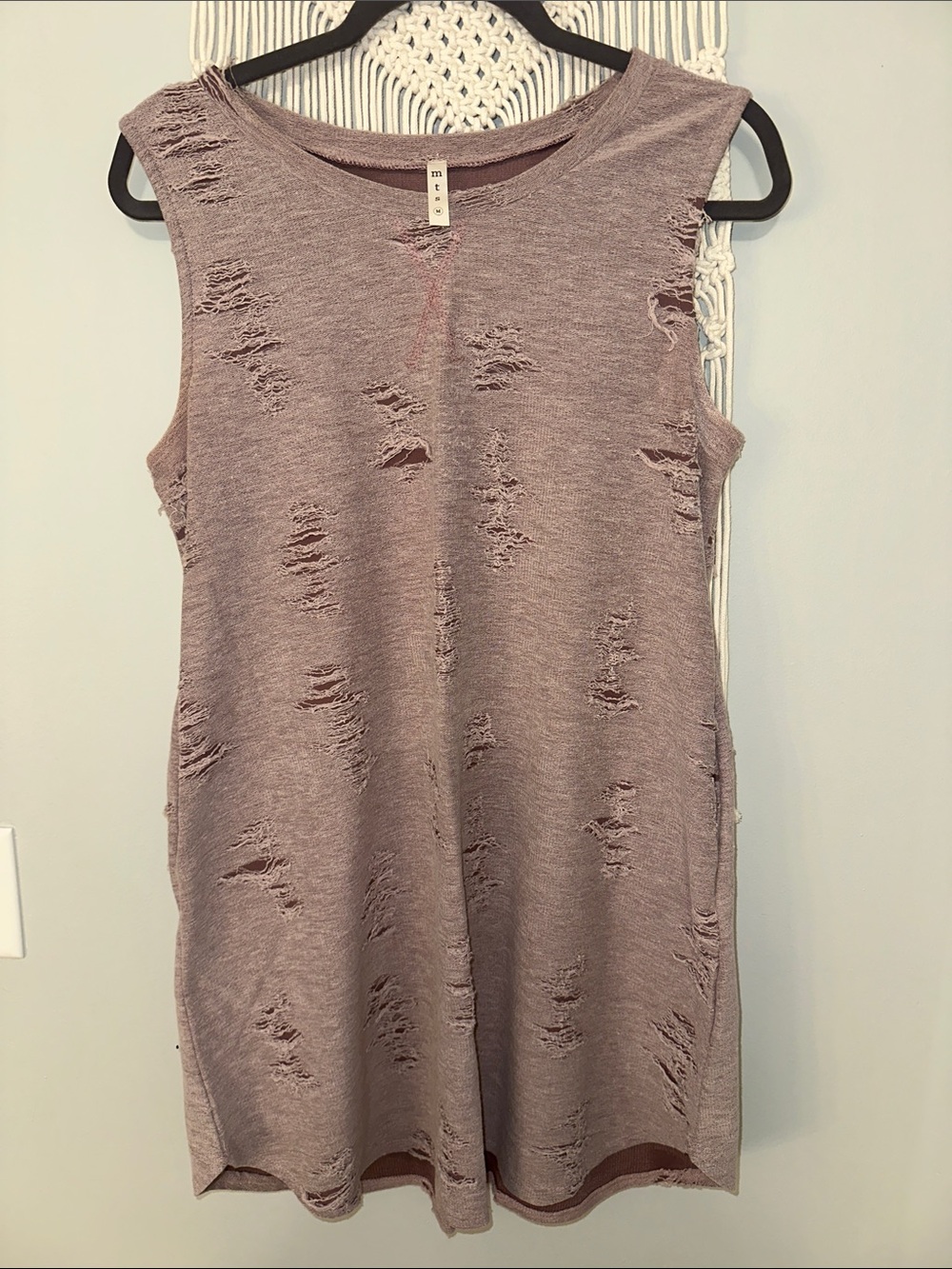 mts Distressed Sleeveless Mini Dress in Dusty Mauve